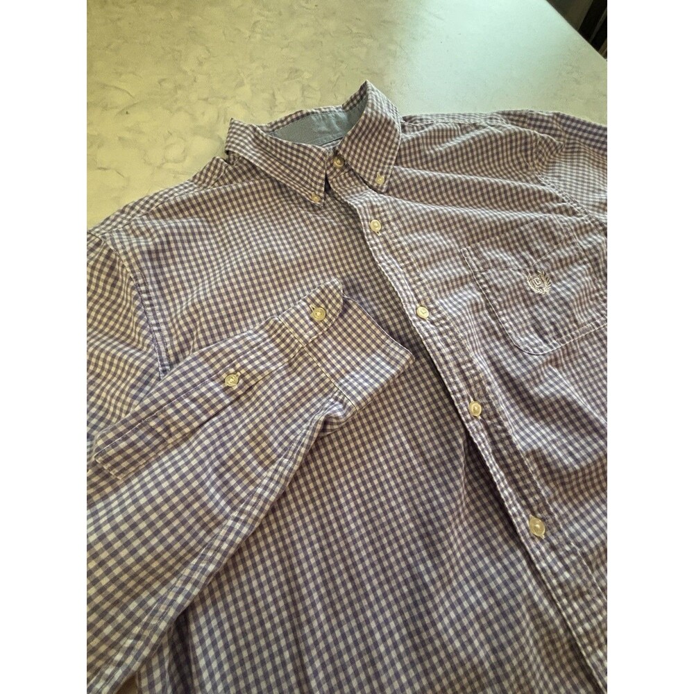 Chaps Mens Large L Purple Gingham Check Long Sleeve Easy Care Button Down Shirt